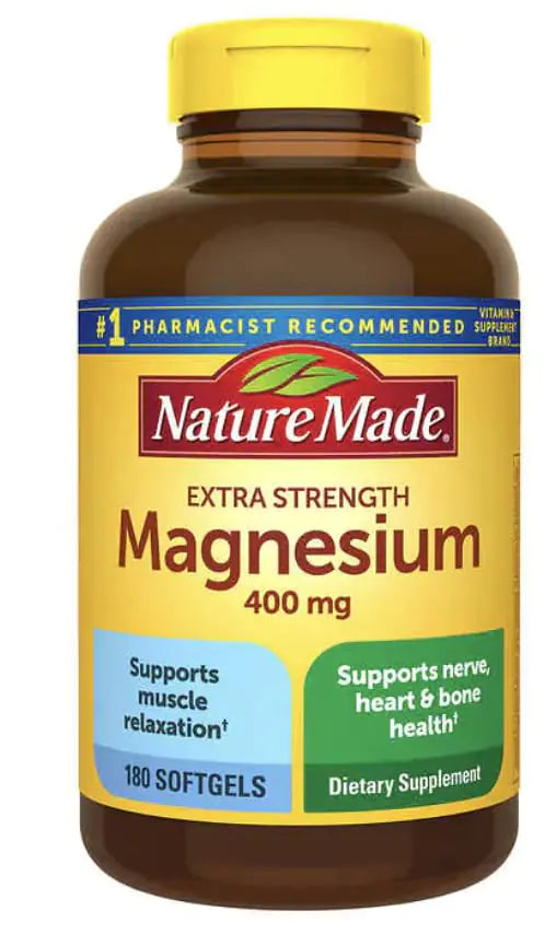 Nature Made Magnesium 400 mg Oxide Extra Strength 180 softgels 180 Supply Days-1 Softgel Daily with Water and a Meal- Bundeled with nalkot-Suppliment Guide
